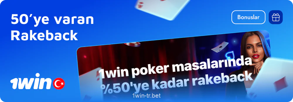 1win poker oyunlarında %50'ye varan komisyon iadesi