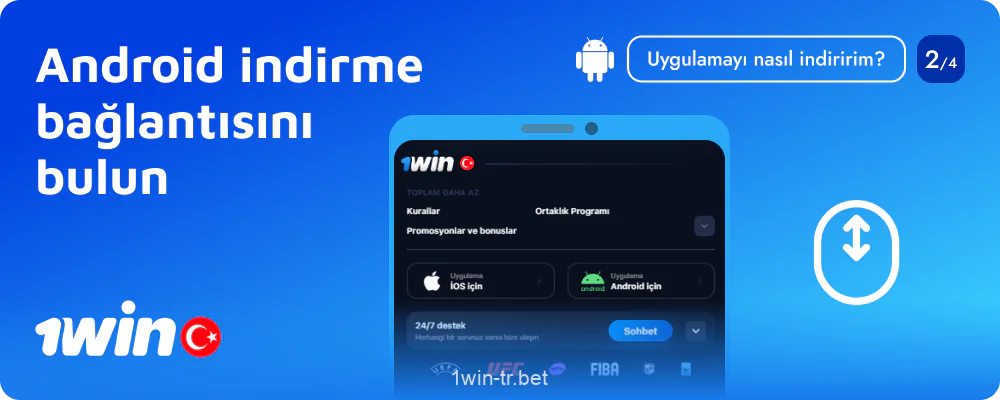 1win Türkiye Android indirme bağlantısını bulun