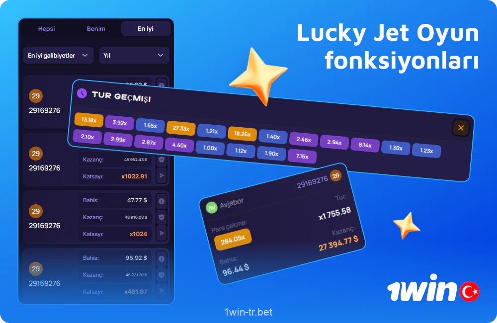 1win Turkey Lucky Jet oyununun özellikleri