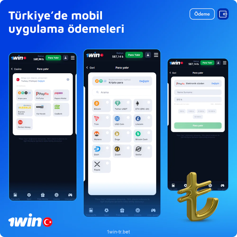 1win Türkiye Mobil ödemeleri